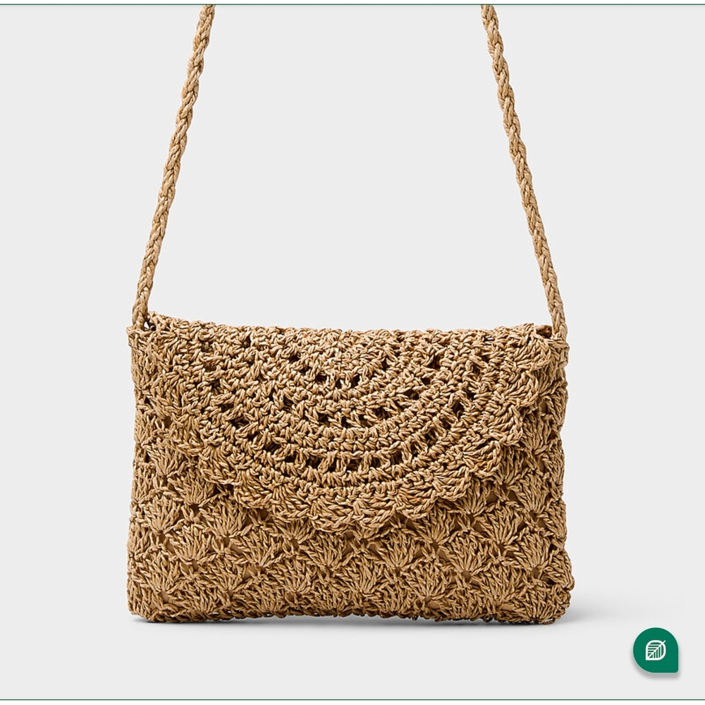 Brand New Simons Tan Woven Crossbody Bag